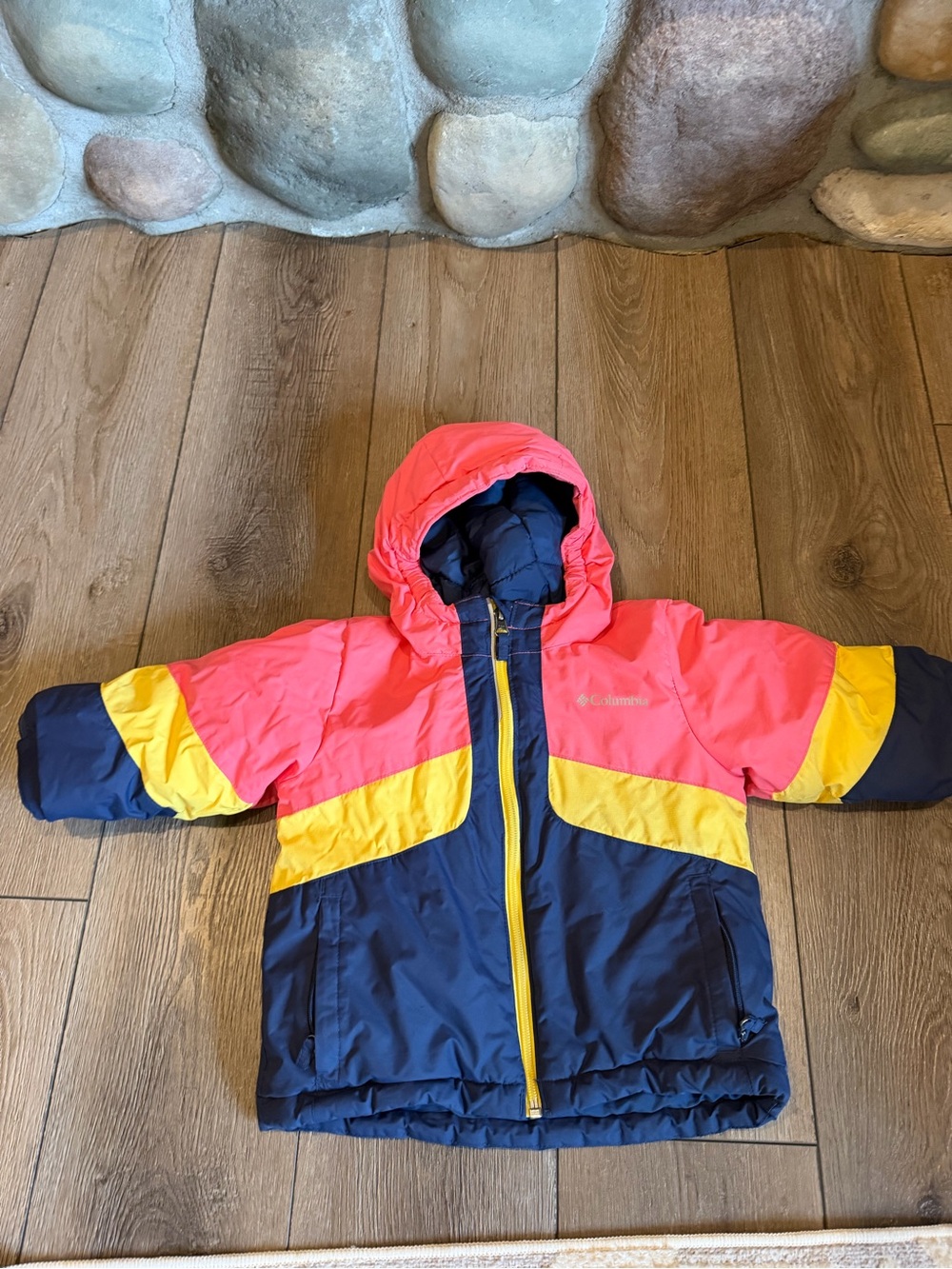 Columbia 3T toddler Colorblock Hooded Puffer Jacket - Pink, Yellow & Navy